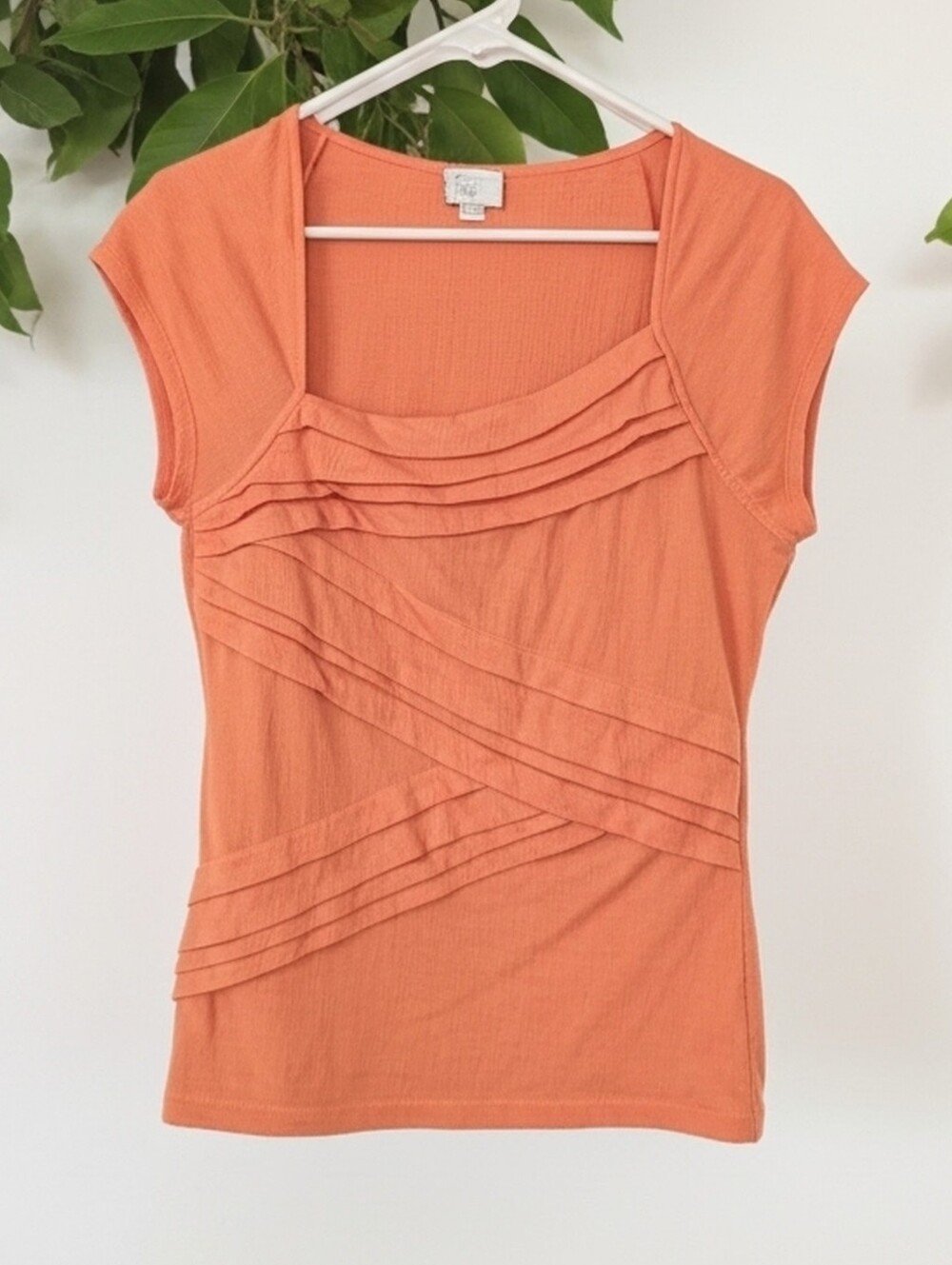 Anthropologie Postmark Orange Cap Sleeve Cotton Blend Tiered Blouse, Size M
